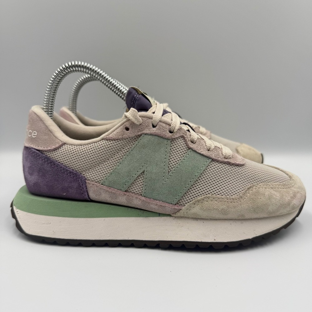 New Balance 237 Women Size 6 Sneakers Mesh Suede Colorblock Beige Purple Green